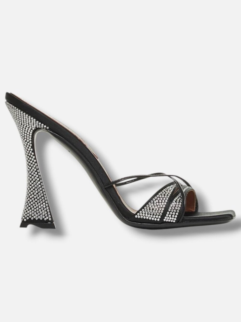 D'Accori Women's Black Lust Leather Satin Slide Heel Sandal Shoe Size EU:36 US:6